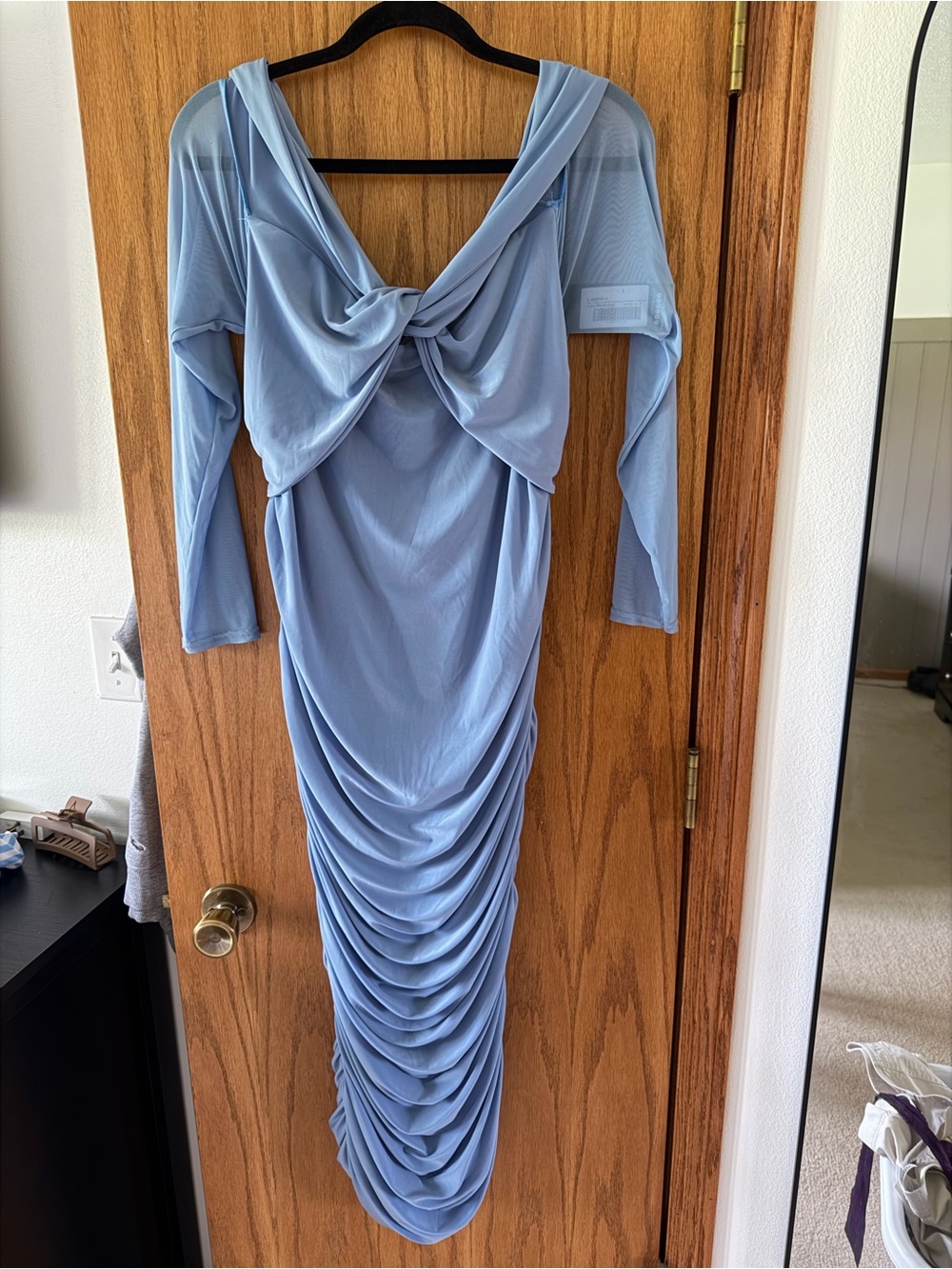 Club L London Powder Blue Long Sleeve Ruched Maxi Dress
